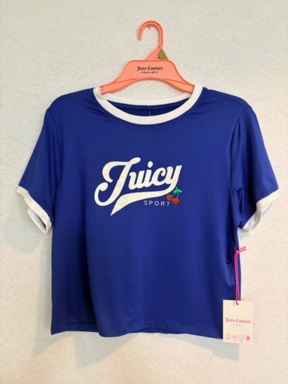 Juicy Couture Blue Ringer Tee with White Logo and Cherry Large NWT